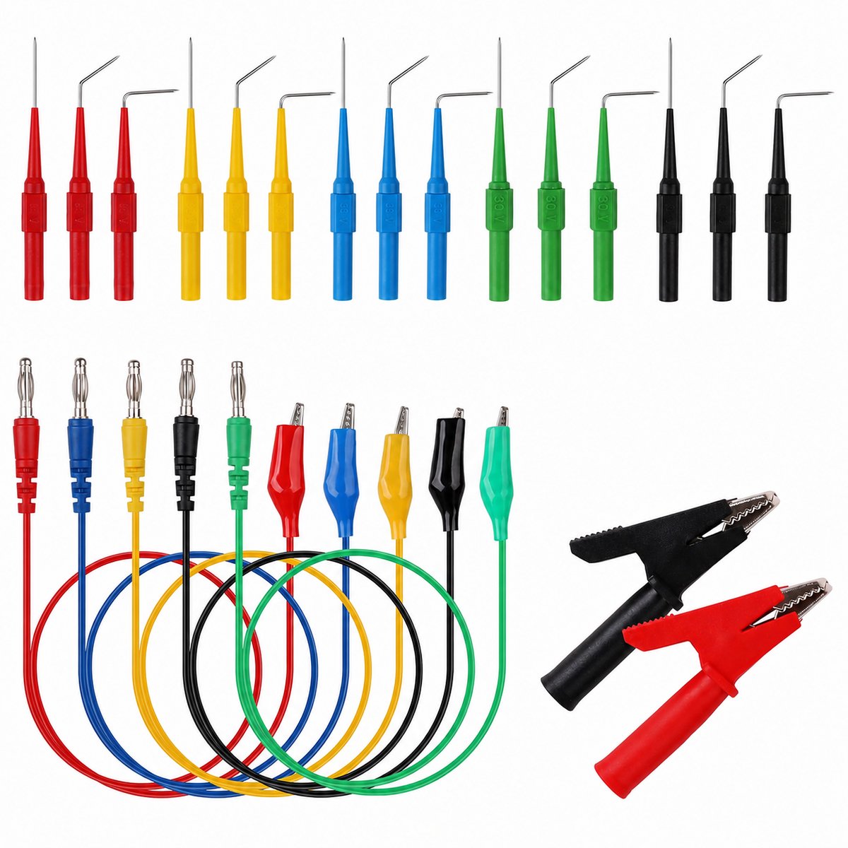 Tolvia Multimeter Meetleidingen Set - Testsonde Set - Krokodillenklemmen, Testsonde en Kabels - Afneembare Meetkabels met Isolatiepiercing