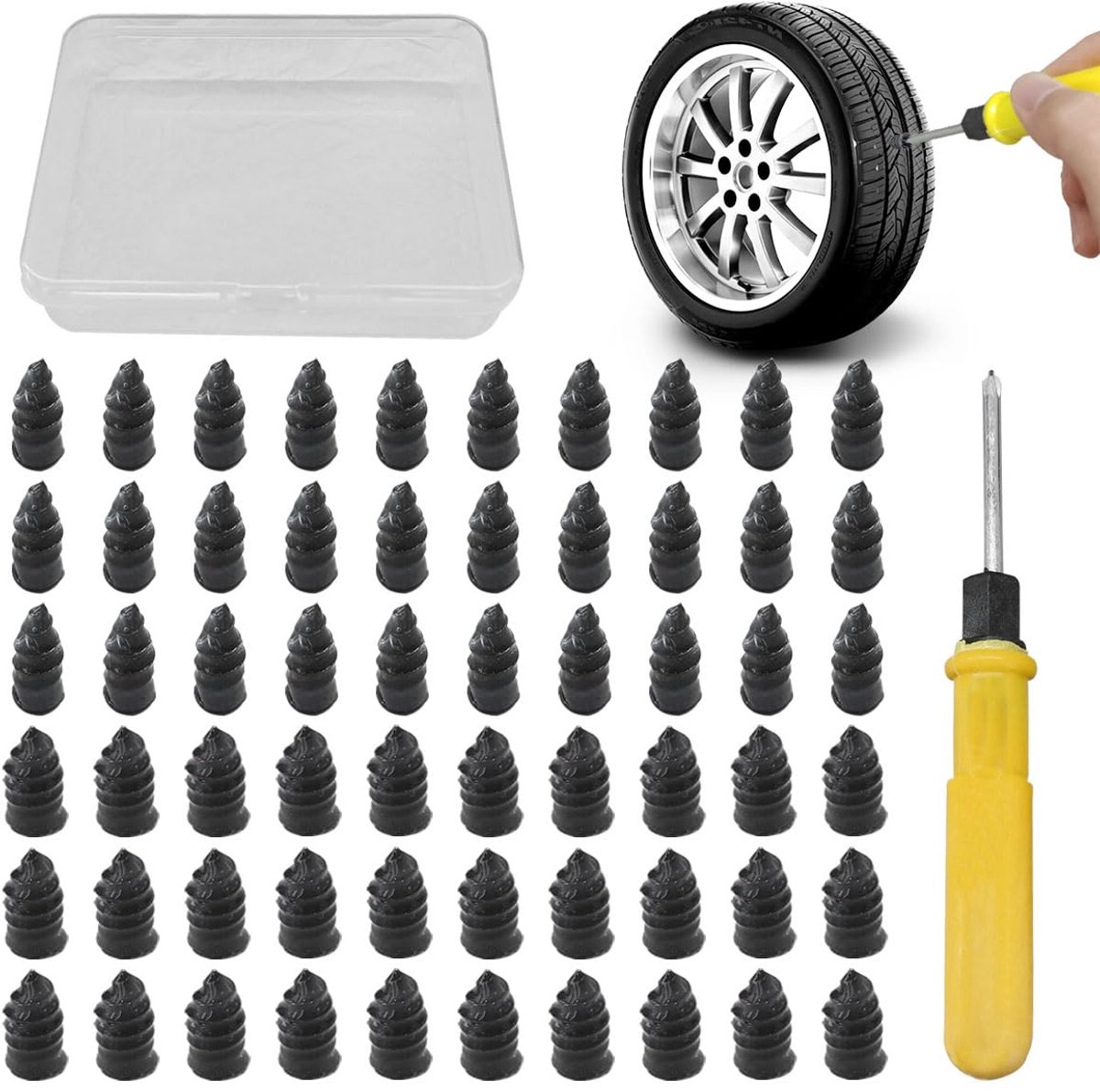 Bandenreparatieset - 60 stuks rubberen reparatiespijkers met schroevendraaier vacuüm reparatiepluggen voor auto motor vrachtwagen tractor