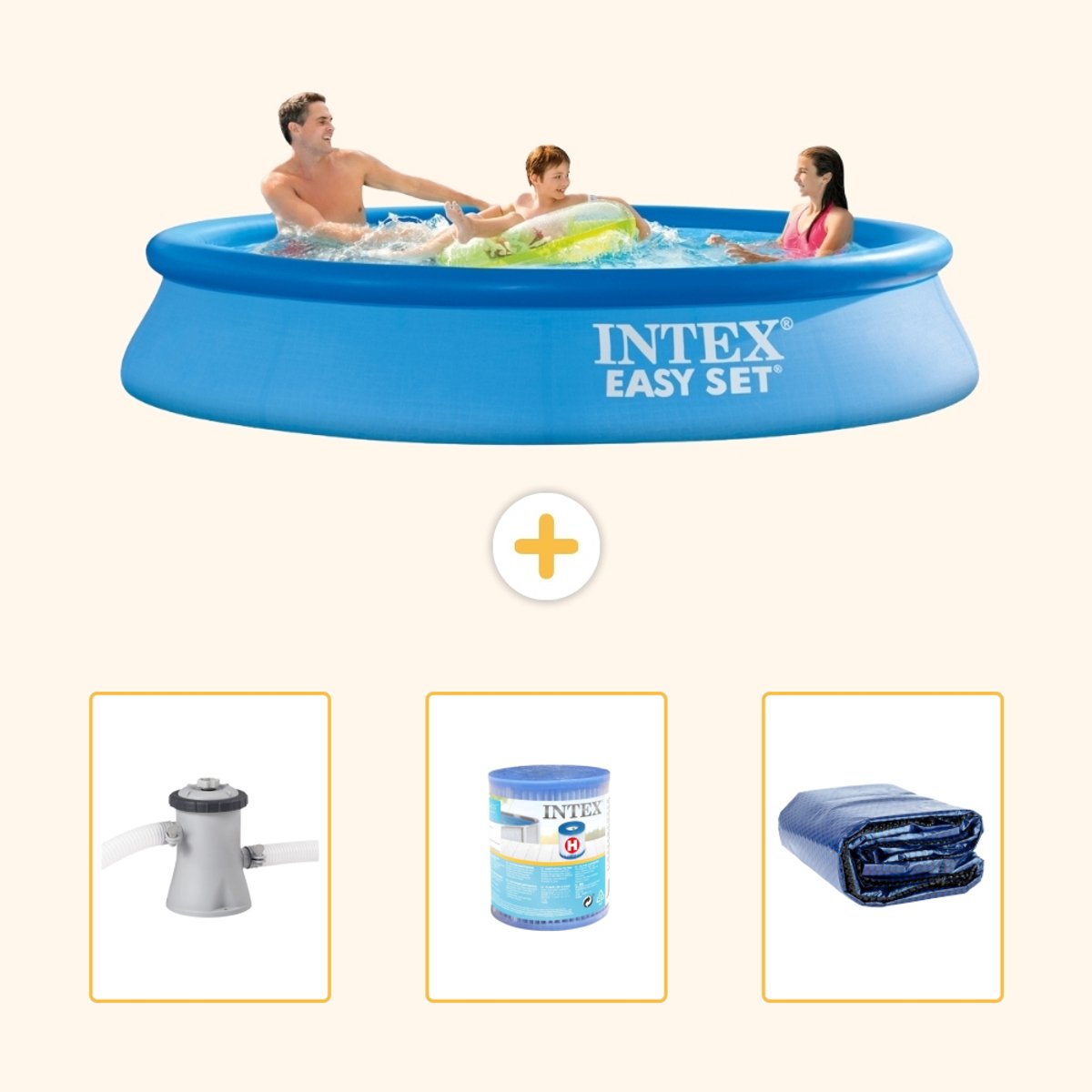 Intex Rond Opblaasbaar Easy Set Zwembad - 305 x 61 cm - Blauw - Inclusief Pomp - Filter - Solarzeil - 4-delig