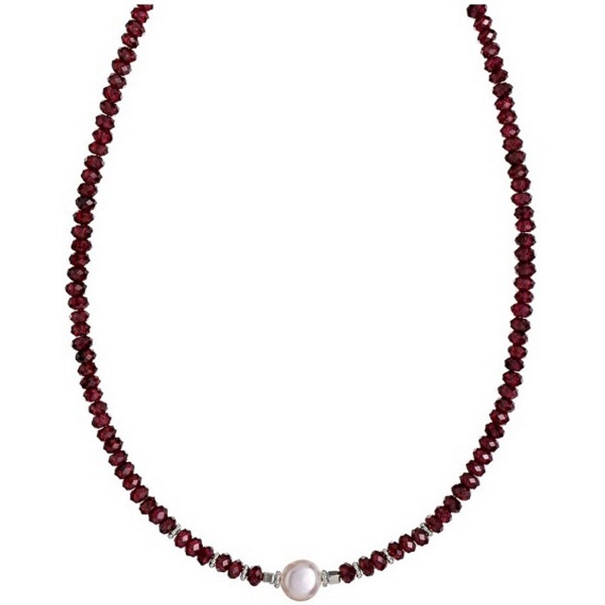 ALISIA AL4107 GRANAAT KRALEN KETTING MET PAREL 1 STUK
