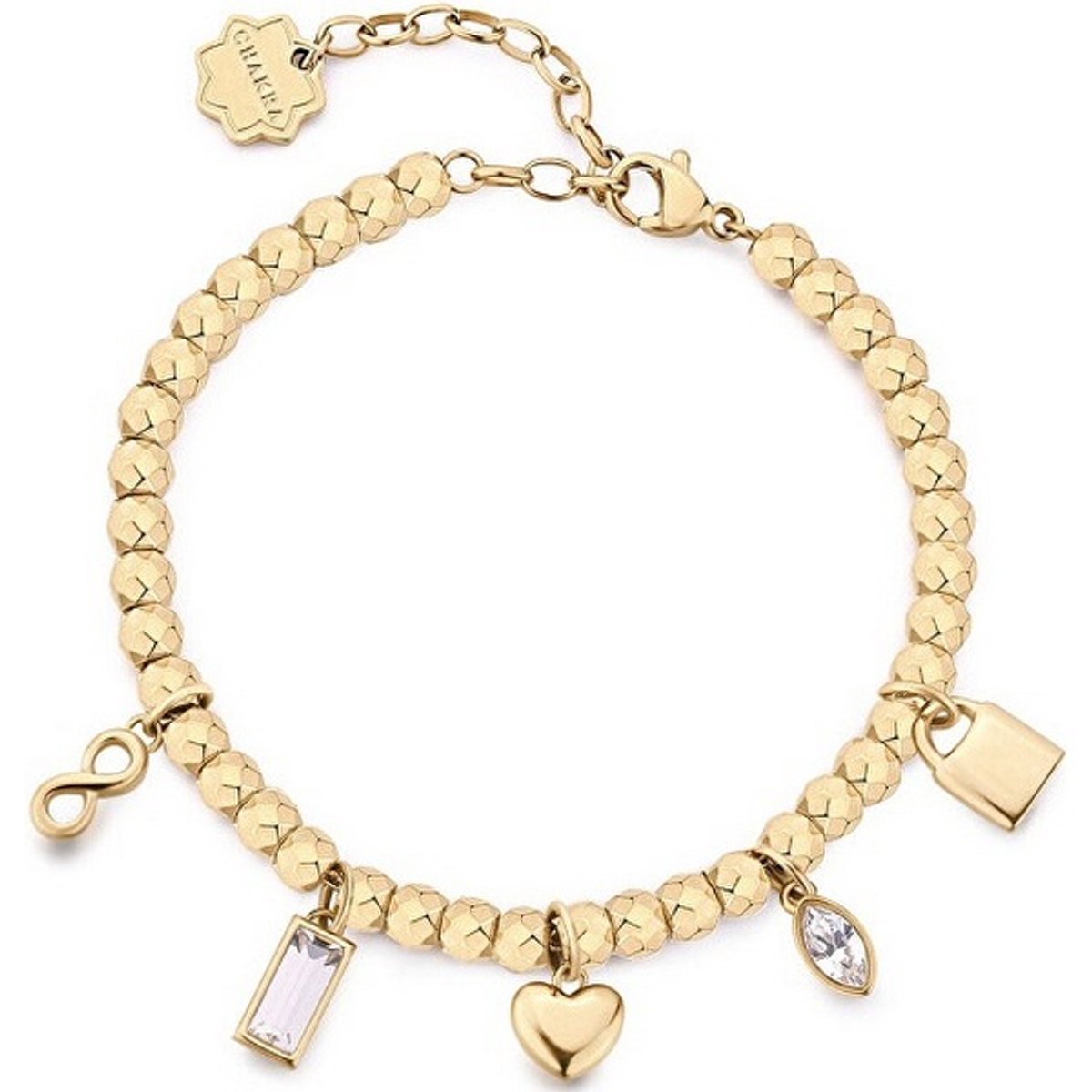 BROSWAY CHAKRA BHKB250 GOLD-PLATED ARMBAND MET BEDELS EN KRISTALLEN 1 STUK