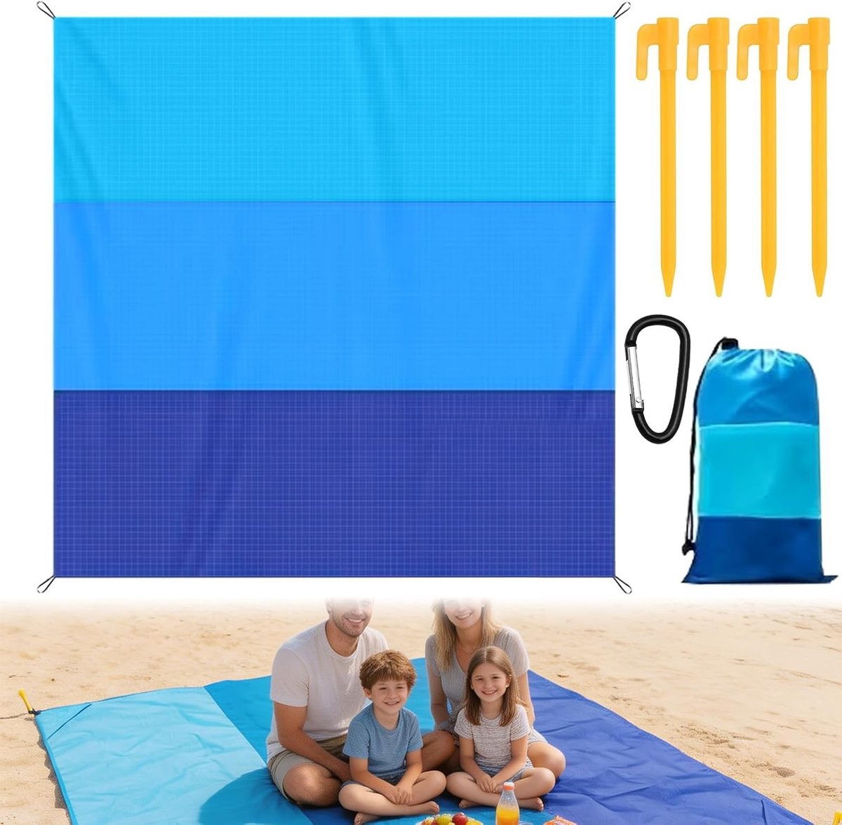 Grote zandvrije strandmat, 210 x 200 cm, waterdichte picknickdeken, lichtgewicht en opvouwbaar, ideaal voor strand, kamperen en reizen