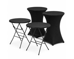 2x Statafel + Zwarte Statafelrok x 2 – 80 cm Dia x 110 cm hoog - Cocktailtafel - Hoge staan tafel - Breed Blad - Inclusief zwarte Statafelhoes - Staantafelrok Stretch - Bartafel rond - Sta tafel Horeca
