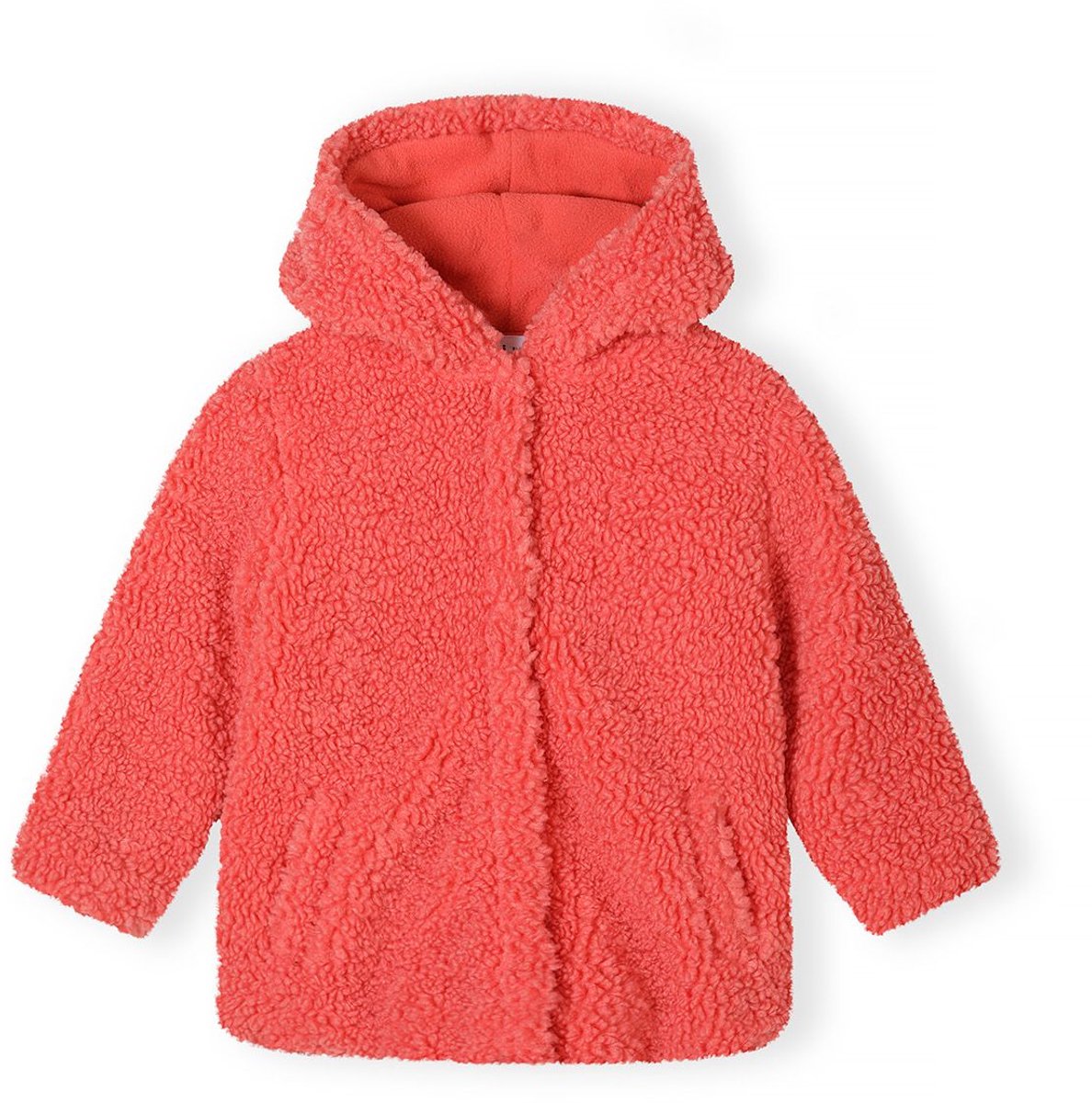 Minoti meisjes jas fleece met capuchon - koraal