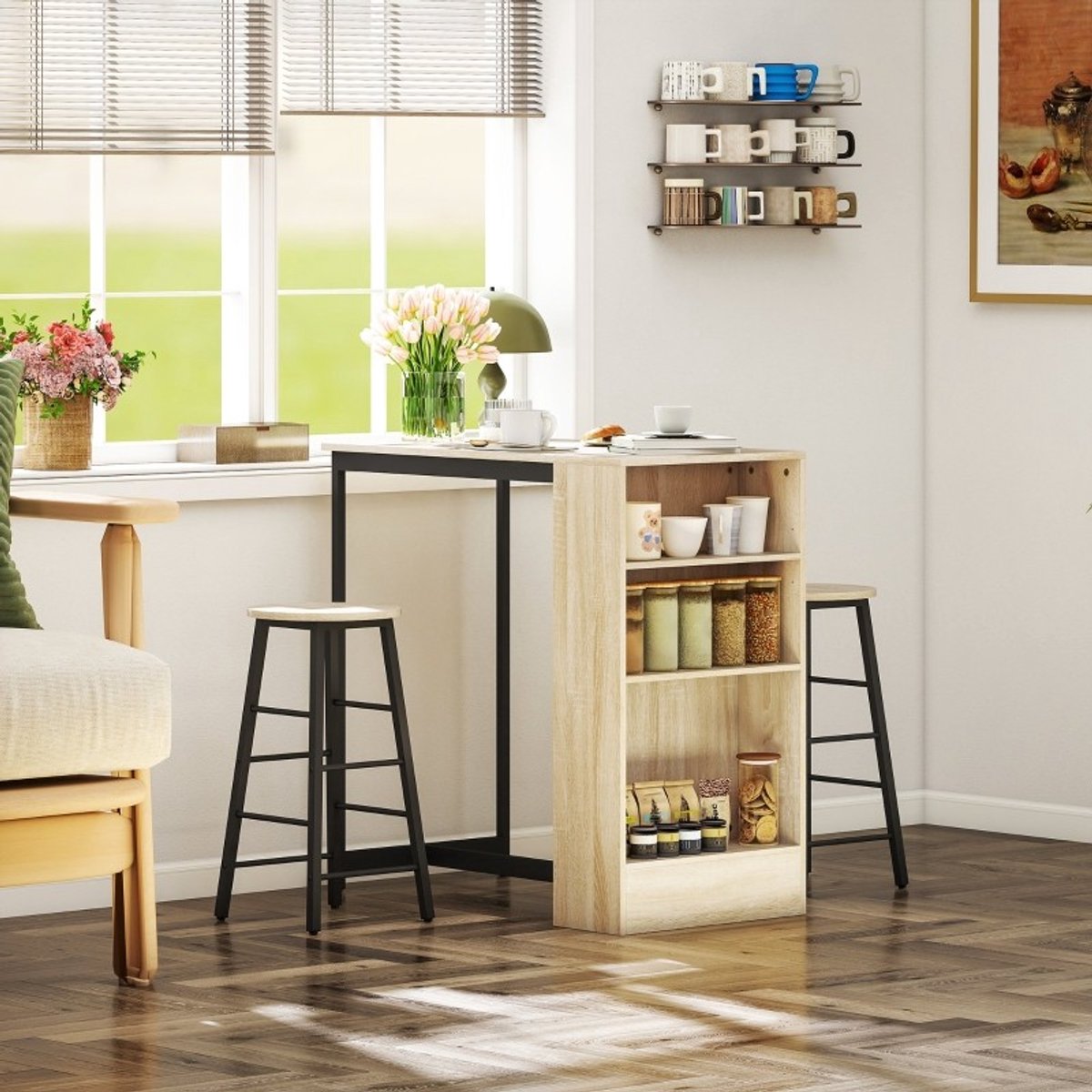 YYchan bartafelset - zwart - 91 x 49 x 91 cm - met opbergruimte