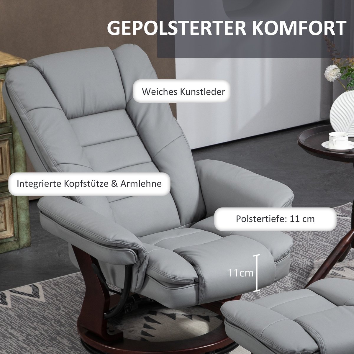 YYchan fauteuil met voetenbank - grijs - 85 x 82 x 106 cm