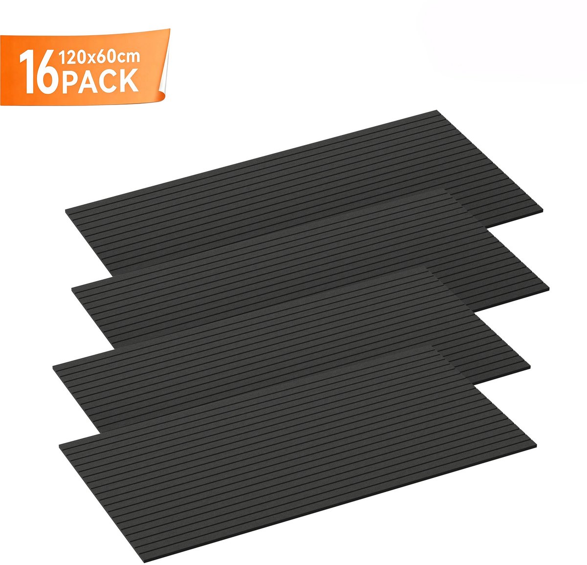 Akoestische Panelen 16 Stuks 120x60 cm – Geluidsabsorberende Wandpanelen van Polyester – Wanddecoratie voor Studio, Kantoor en Thuisbioscoop – Zwart