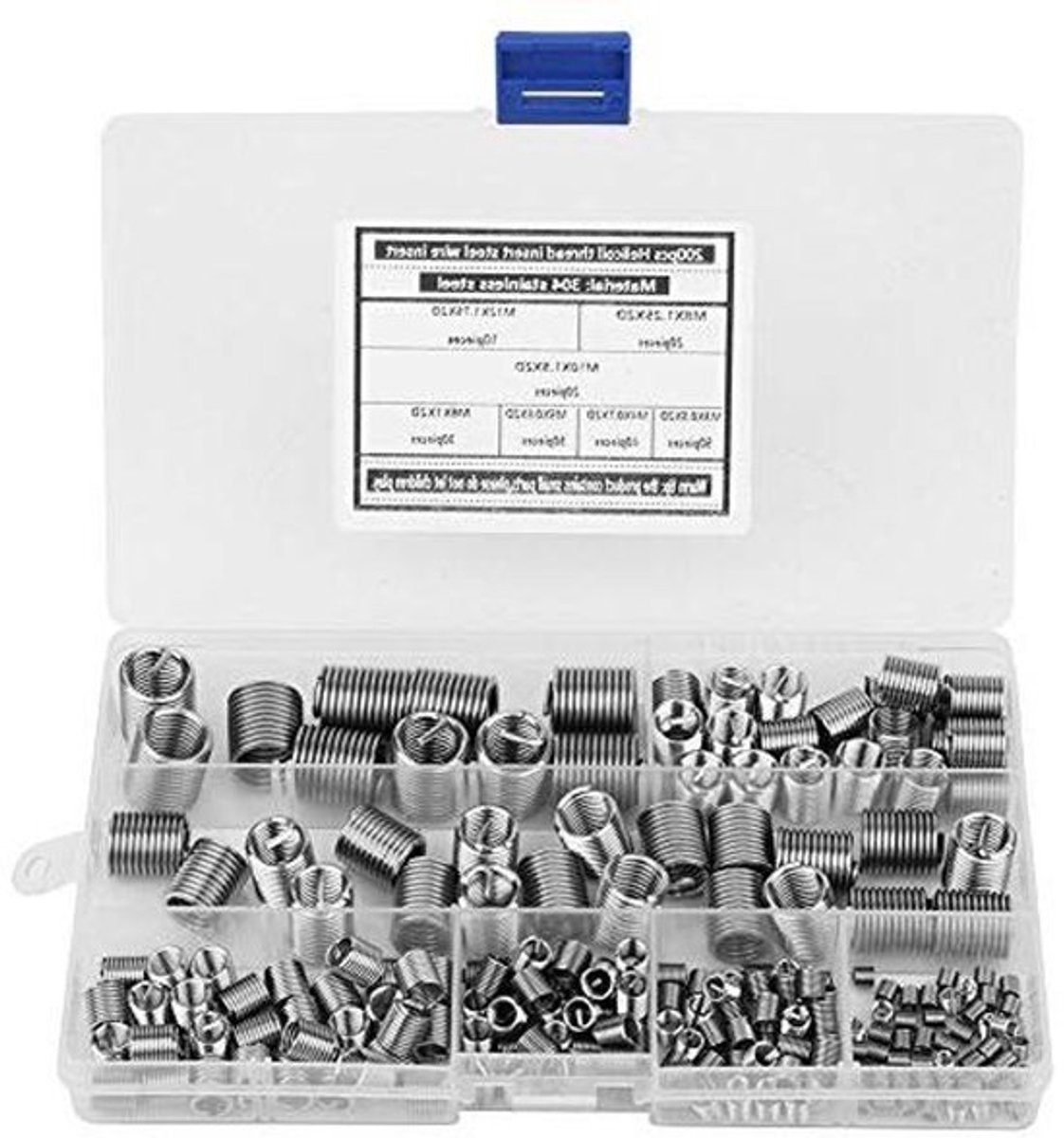 Draad Reparatie Insert Zelftappende Schroeven Set - Roestvrij Stalen - 304 - Binnendraad Insert - 200 stks - Schroefdraad Inserts - M3 M4 M5 M6 M8 M10 M12 - Geschikt voor Reparatie - Diverse Set