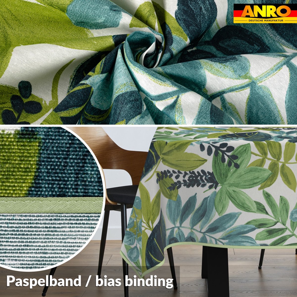 ANRO Tafelkleed Tropische bladeren Groen 180x120cm Met sierband Afwasbaar Waterafstotend