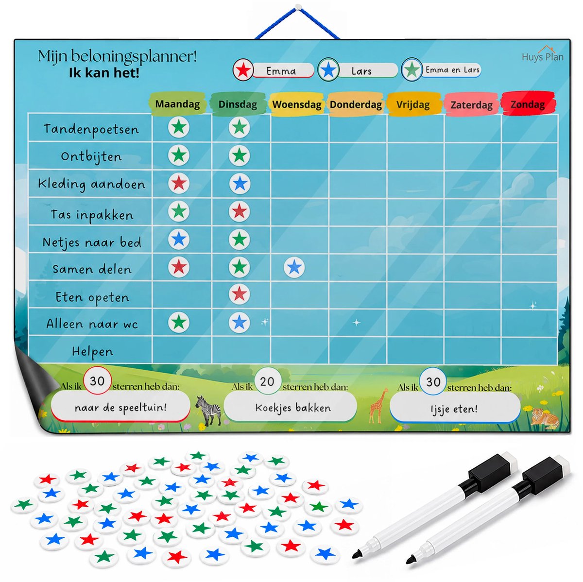 Huysplan® - Beloningssysteem - magneetbord kind - Beloningsbord - Magnetische planner - Koelkast - Whiteboard