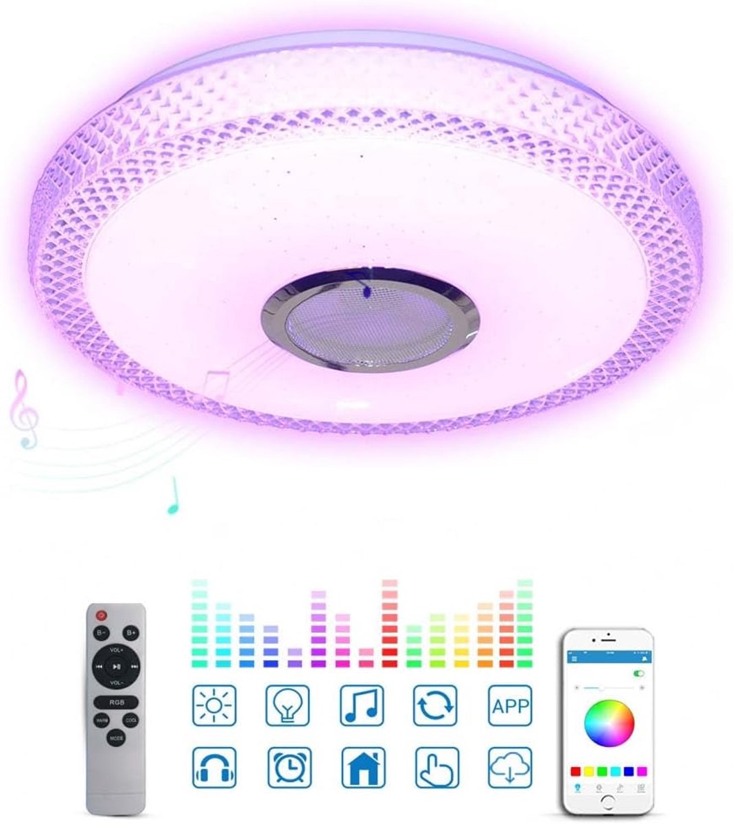 KZQ 60W Led Plafondlamp - Rgb - Met App En Afstandsbediening - Bluetooth - Ip44 - Geschikt Voor Binnen - 1 Stuk