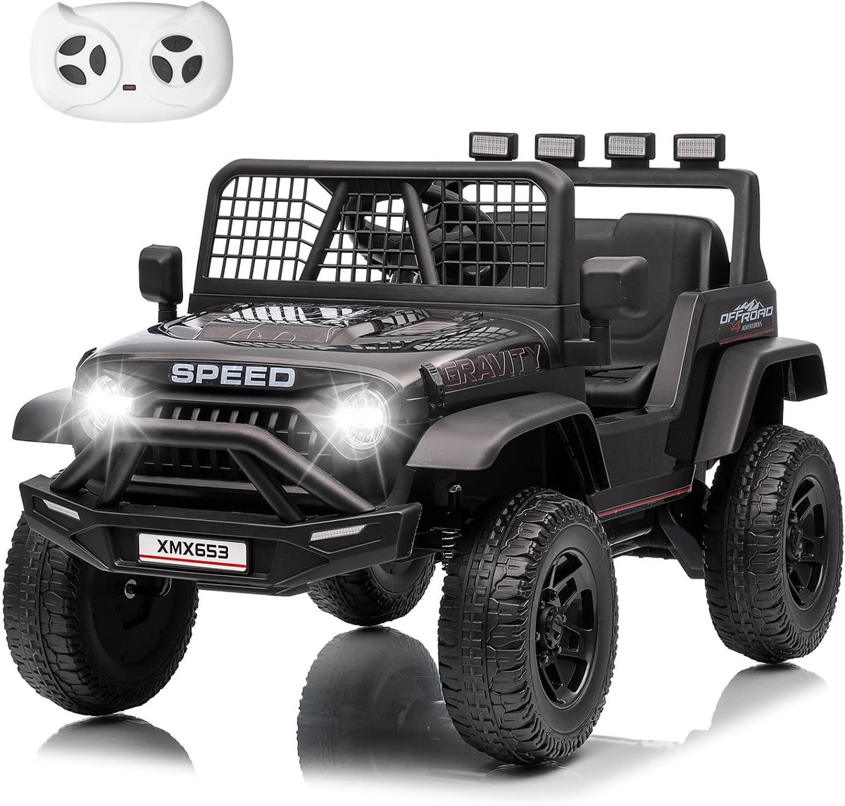 Elektrische Kinderauto 12V met Afstandsbediening - Accu-Auto met Soft-Start, Vering & USB - Speelgoedauto voor Kinderen van 3 tot 8 Jaar - Zwart