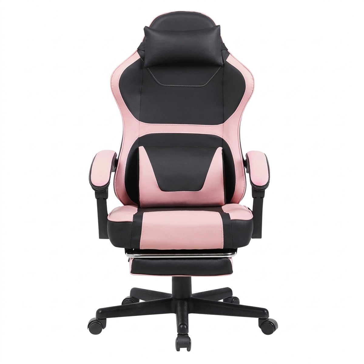 Gaming Stoel - Kawaii Bureaustoel - Ergonomische Stoel - Lendenkussen - Voetensteun - Opbergvak - Thuiskantoor - 77x25,5x59cm - 1 Stuk - Roze Zwart