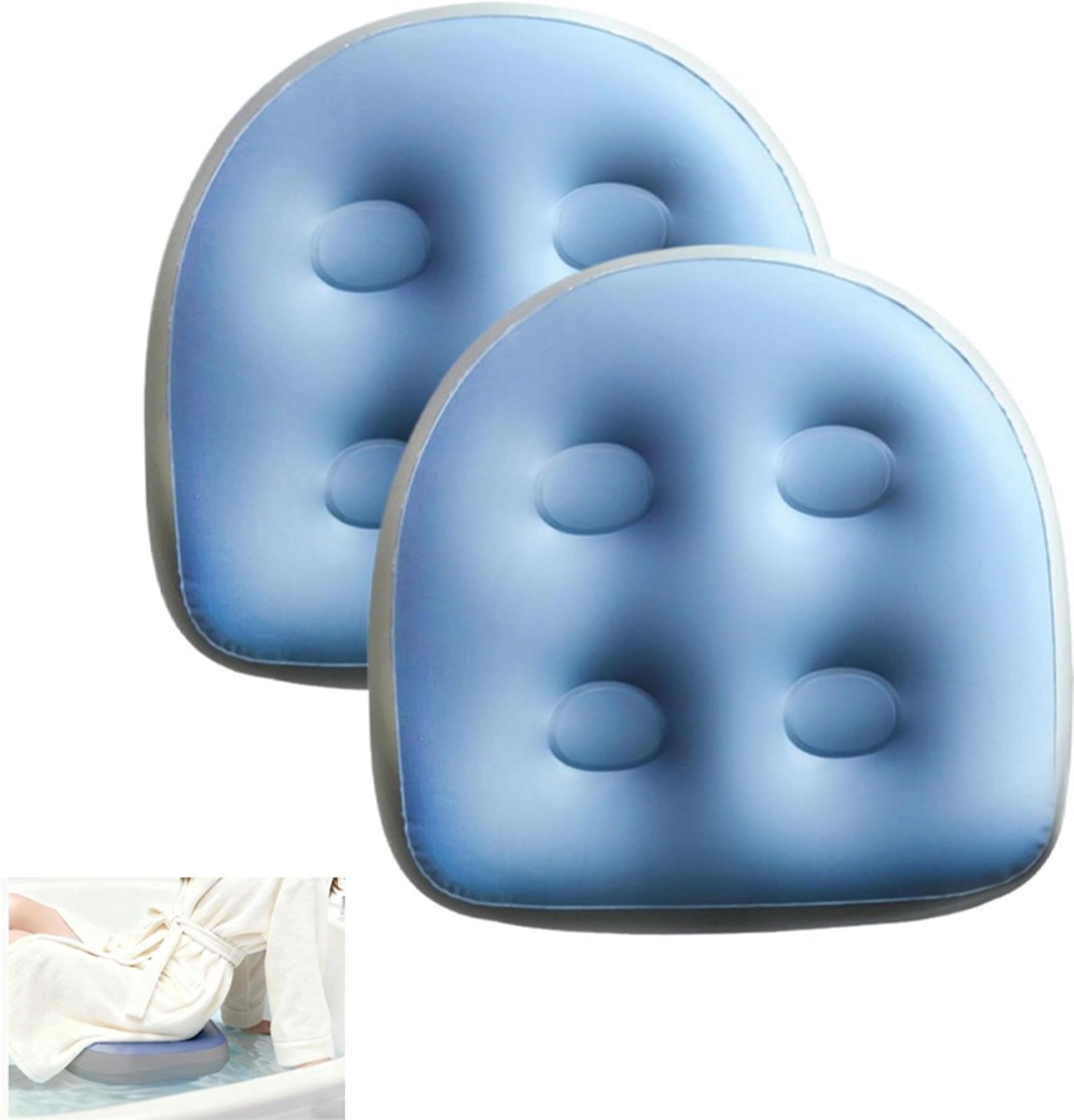 Set van 2 - Met water gevulde mat - Opblaasbaar zitkussen - Opblaasbare spa-verhogingsmat - Opblaasbare PVC-verhogingsmat voor bubbelbad - Geschikt voor badkuipen, zwembaden, enz. - 41*42*15 cm - Blauw