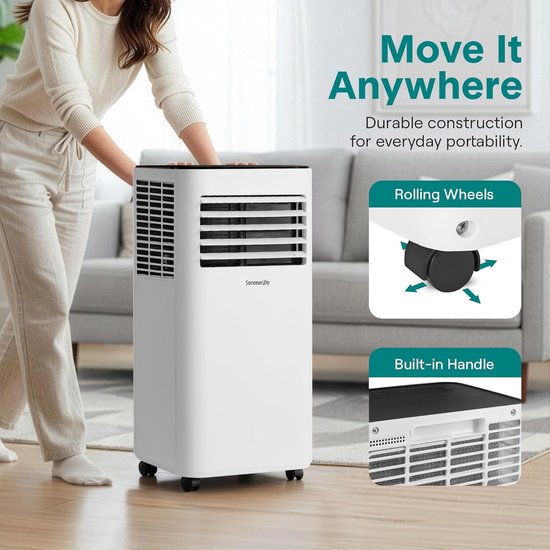 Mobiele airco 8000 BTU draagbaar met ontvochtiger, ventilator en led-display inclusief raamkit