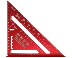 Winkelhaak - Timmerman Meet Driehoek - 180 mm Timmermanshoek - Aluminium liniaal – Meetgereedschap - Metrische hoekliniaal – Snelheidsliniaal - Voor timmerman, dakdekker , ingenieur - Rood - LOUZIR
