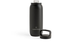 waterdrop® All Purpose thermosfles 600ml, Black, waterfles met rietje, geïsoleerde roestvrijstalen drinkfles, 24 uur koud, lekvrij & onbreekbaar