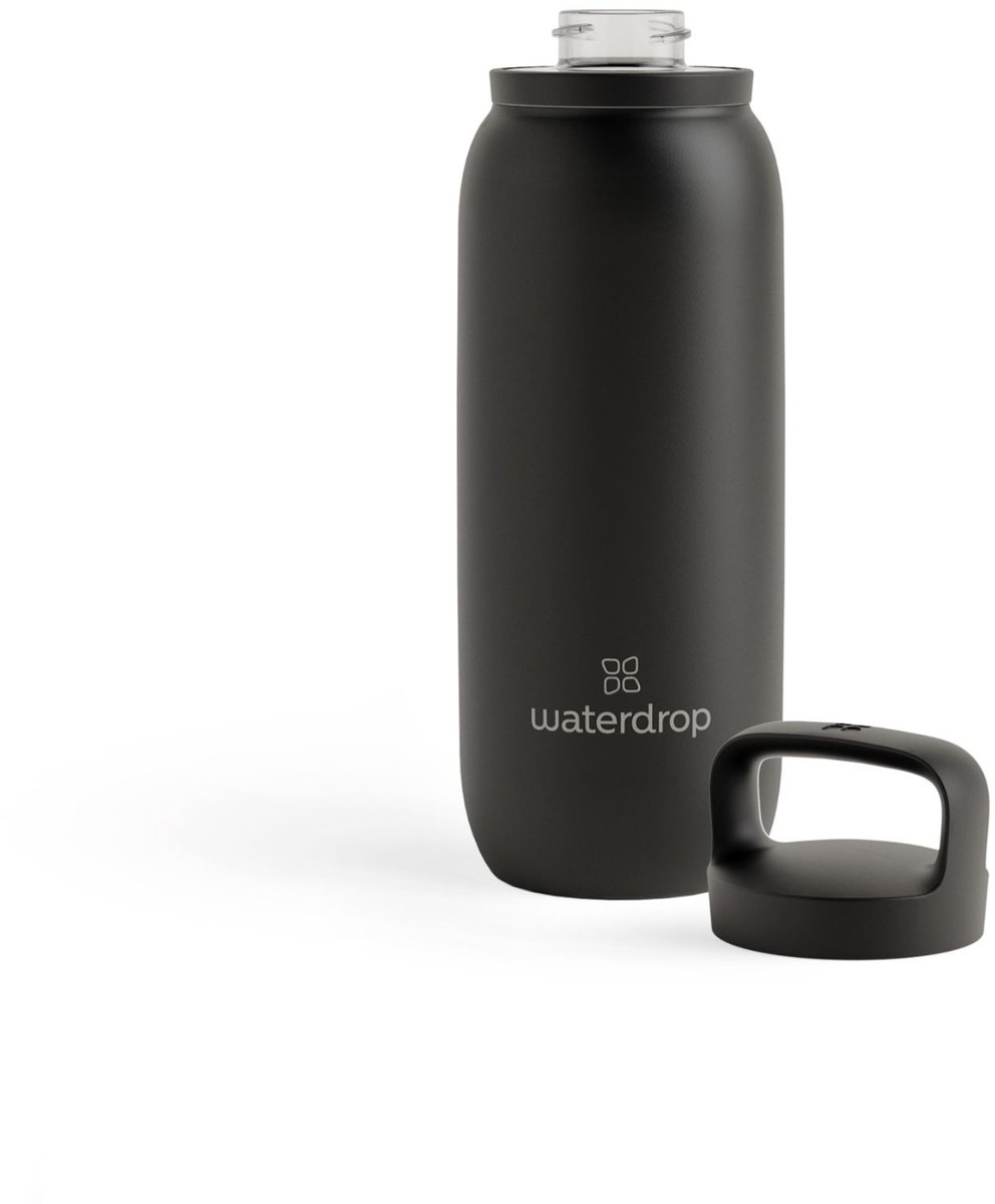 waterdrop® All Purpose thermosfles 600ml, Black, waterfles met rietje, geïsoleerde roestvrijstalen drinkfles, 24 uur koud, lekvrij & onbreekbaar