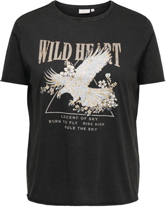 Donkergrijs T-shirt met korte mouwen en opdruk van een arend en tekst 'WILD HEART'.