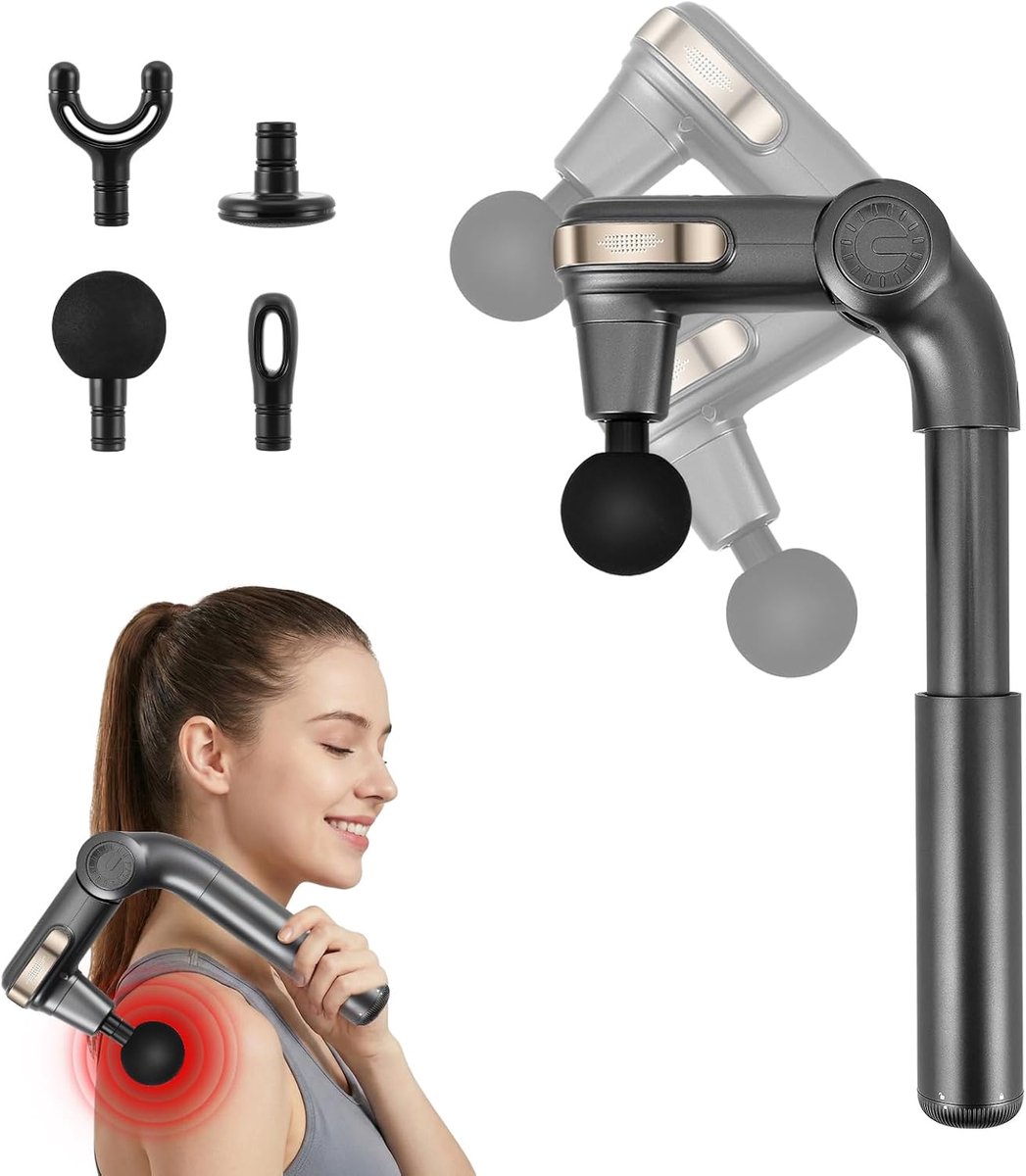 Thijox - Diepweefselmassagepistool met 3 instelbare hoeken, 4 opzetstukken, 5 snelheden, 2800 omw/min - Handheld massageapparaat voor spierontspanning