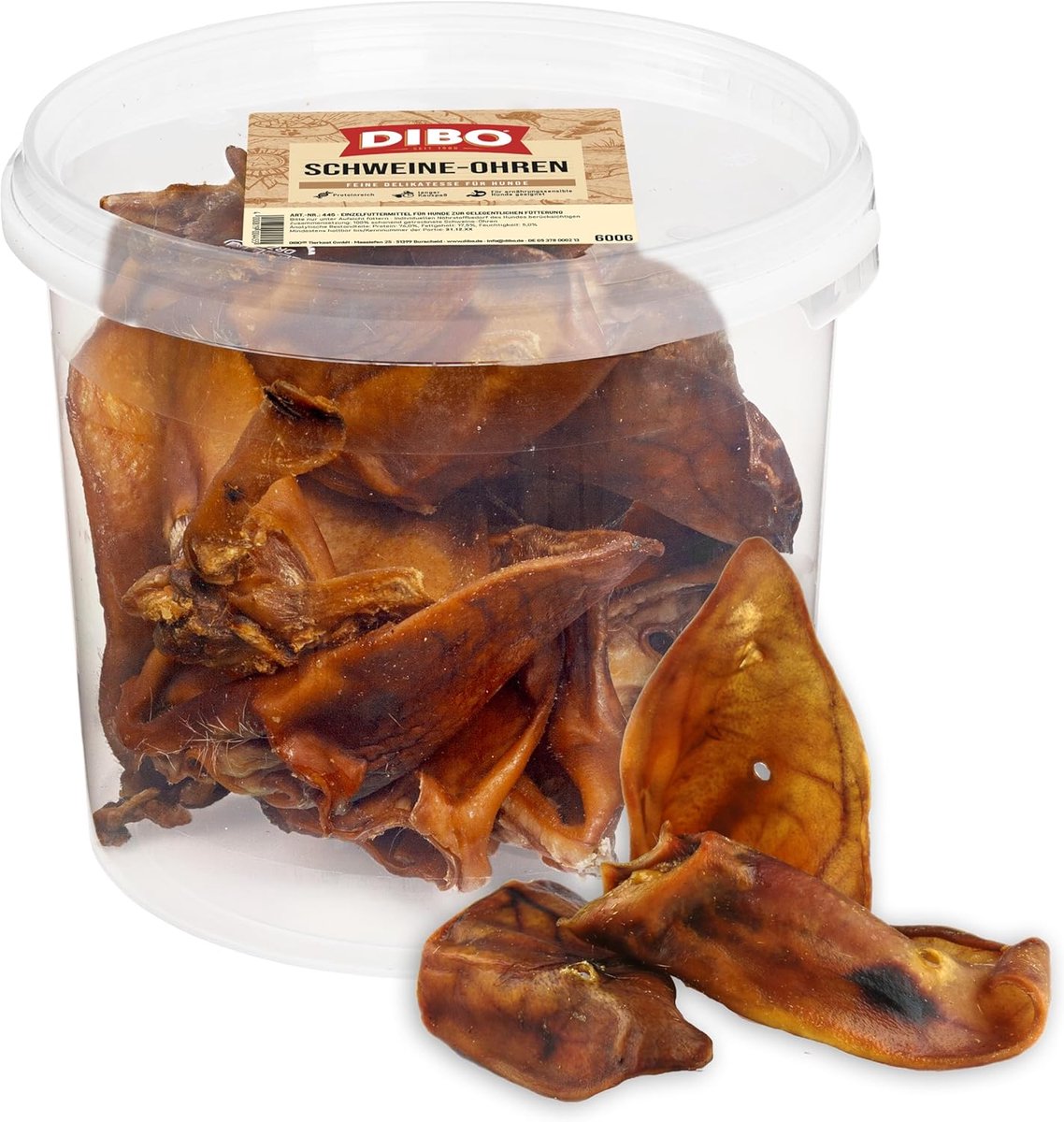 Thijox - Varkensoren voor Honden, Natuurlijke Kauwsnack, 100% Natuurlijk, Gezonde Snack, 600g Transparante Emmer, Onverzadigde Vetzuren, Gewrichtsfunc