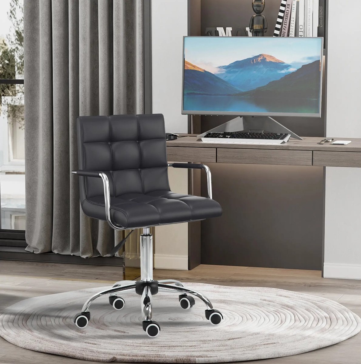 STILVORA Bureaustoel - Ergonomisch Draaibaar Model - Hoogteverstelbaar Met Vaste Armleuningen - Voor Kantoor En Thuiswerkplek - Kunstleer Zwart