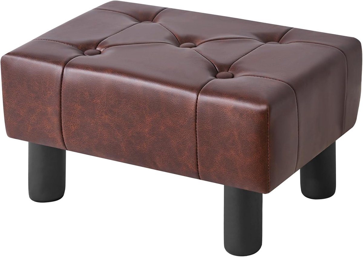 Thijox - Kleine Voetenbank Kunstleer Rechthoekige Poef 40x30,5x22,5 cm Bruin - Ideaal voor Woonkamer, Ingang, als Voetensteun en Decoratie