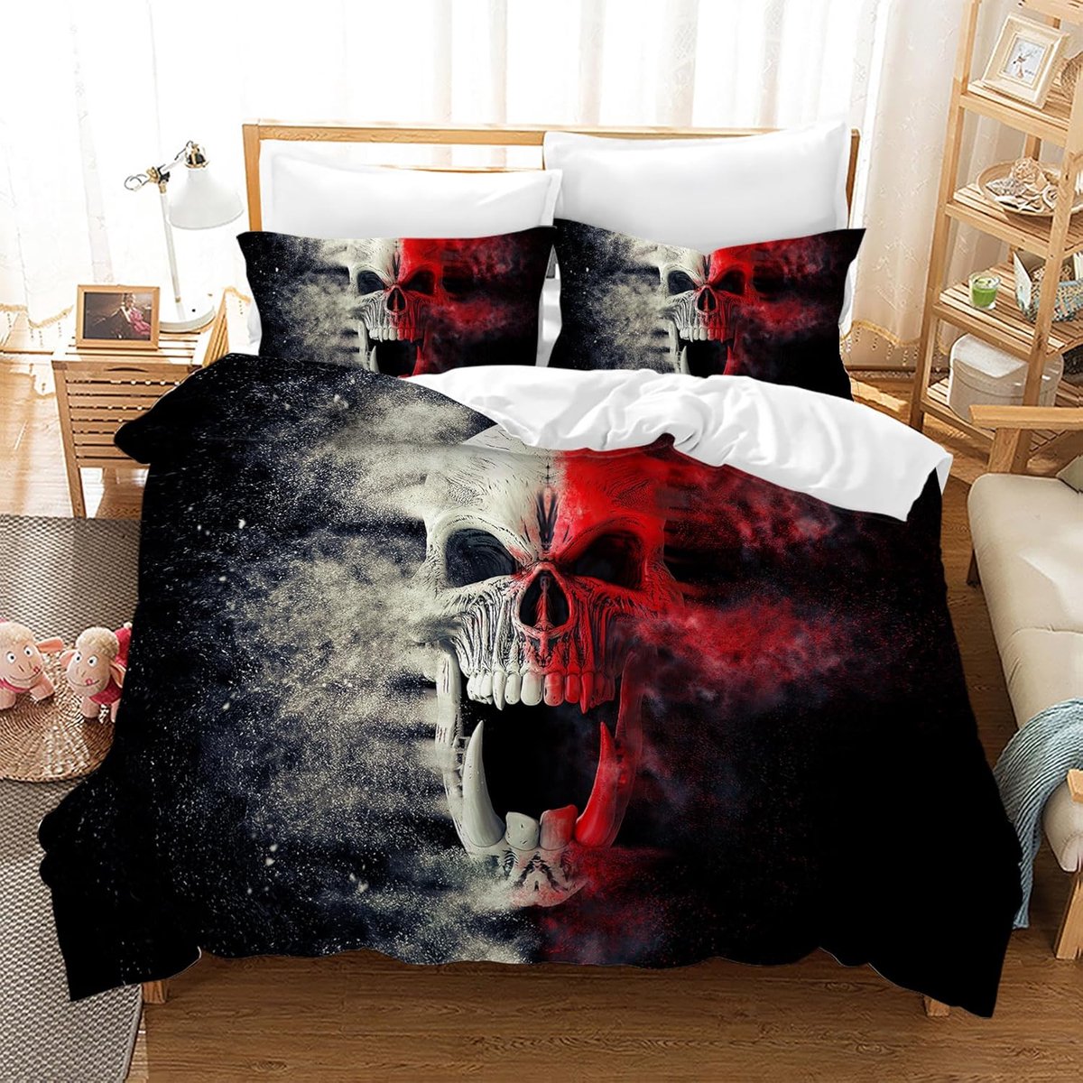 SnelShoppen - Skull Dekbedovertrek 220 x 240 cm - Gothic Bedding Set van Microfiber met 2 Kussenslopen 50 x 75 cm - Horror Themed voor Kinderen en Jon