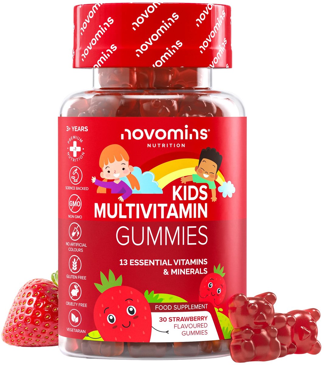 Novomins Multivitamine Kinderen Gummies - 30 Gummies - Aardbei
