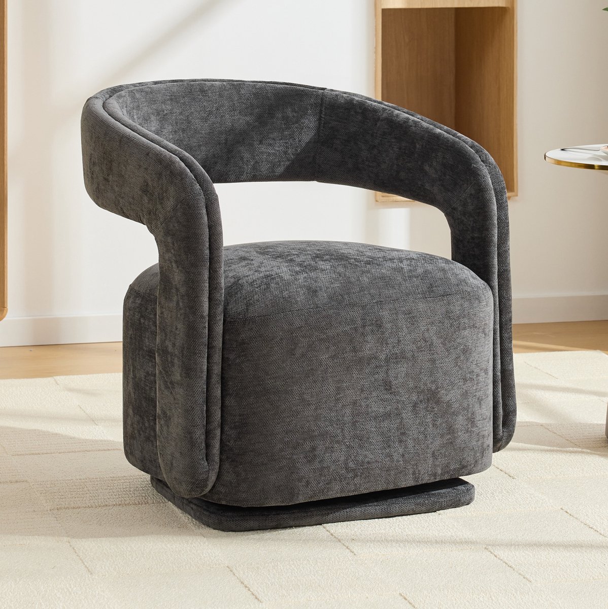 STILVORA Fauteuil 70 x 65,5 x 74 cm - 360 Graden Draaibaar Met Armleuningen - Voor Woonkamer En Leeshoek - Chenille - Donkergrijs