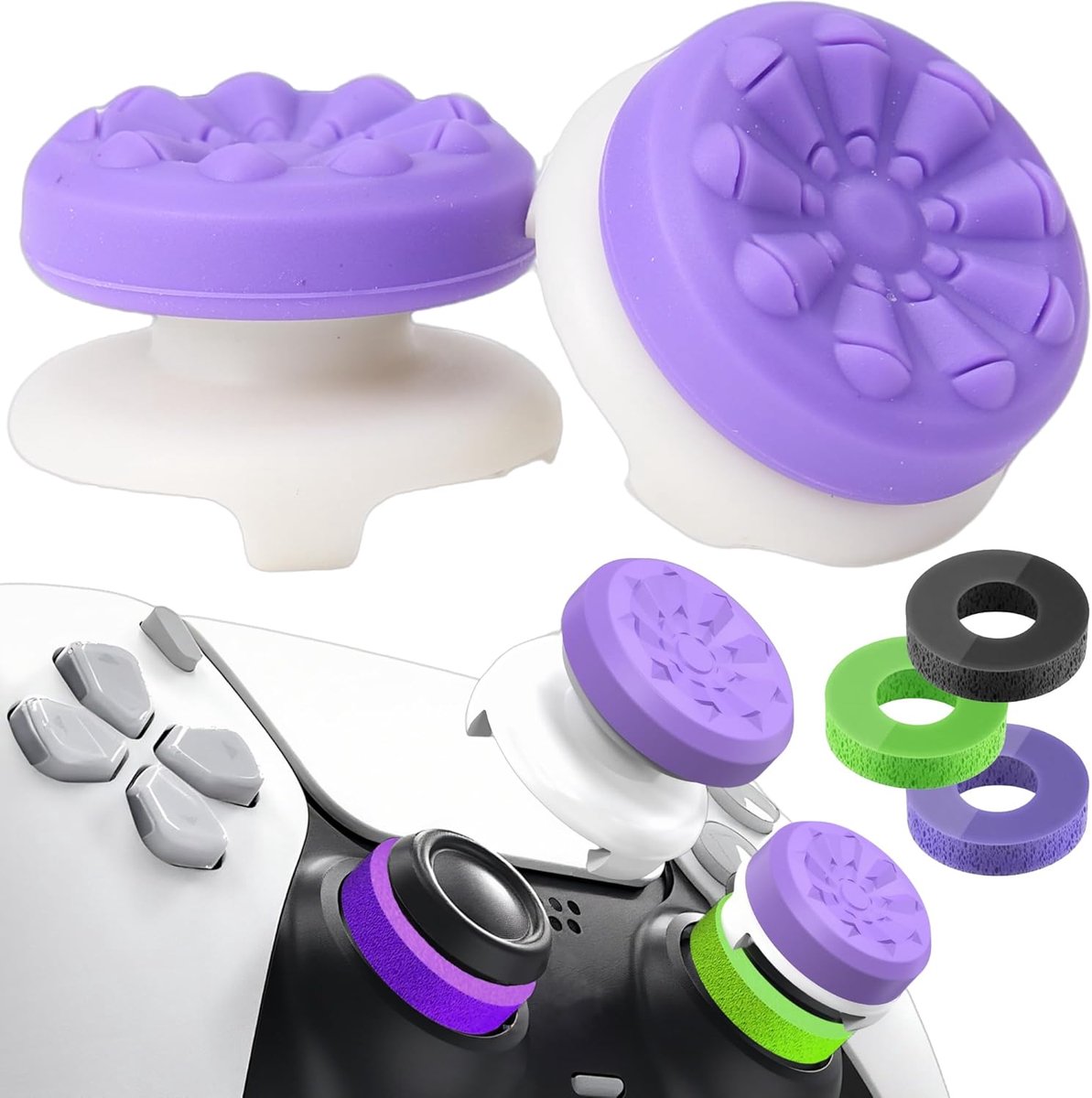 Thijox - STAY GENT Thumb Grips Joystickdeksel - 2Pcs Silicone Joystickdeksel met 3 Precisie Ringen voor PS4 & PS5 Controller - Lilac Paars - Verbeter