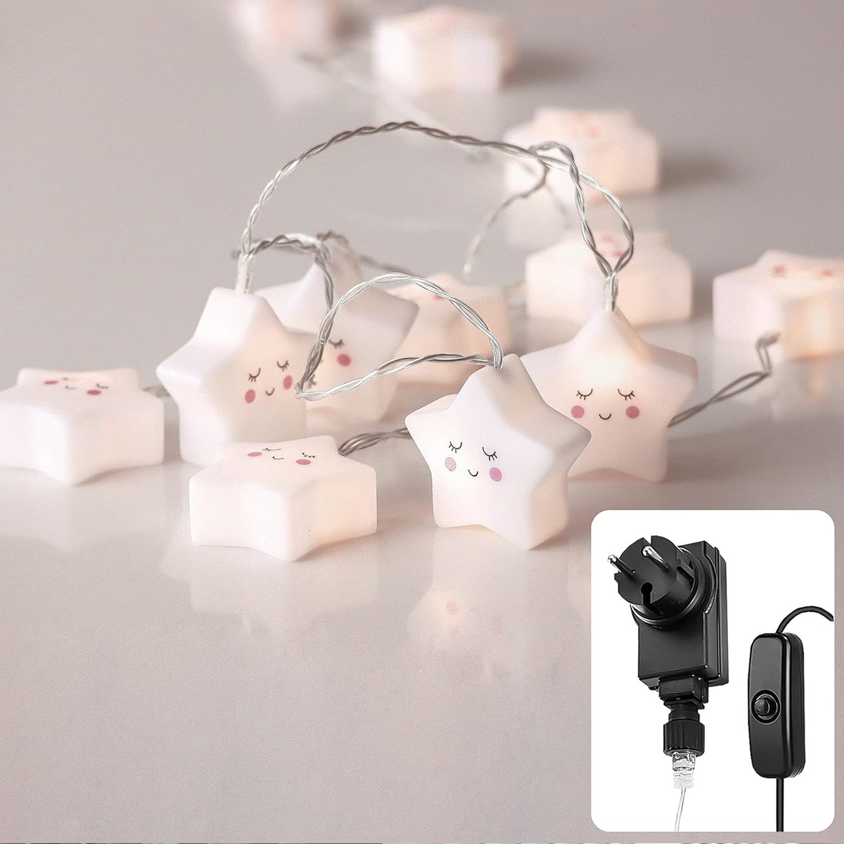 Thijox - Cobus CozyHome Lichtsnoer Sterren voor Kinderen, 20 LEDs, 6 Meter, Warm Wit, Stroomaansluiting, Lichtketting voor Kinderkamer, Slaapkamer, De