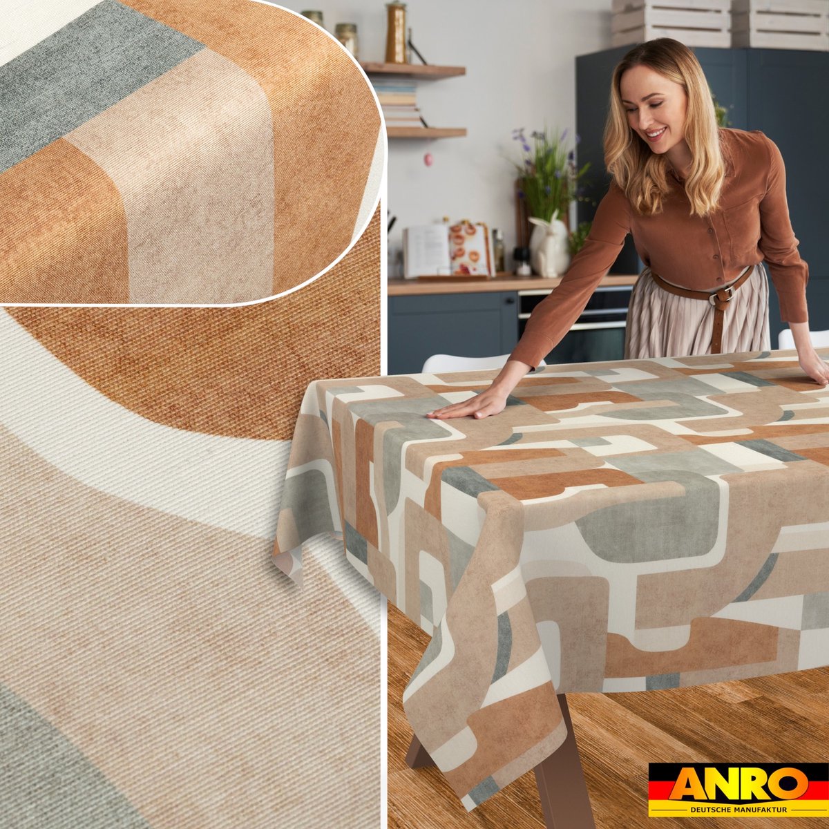 ANRO Tafelkleed Bloemenpatroon Beige 200x140cm Rechte rand Afwasbaar Waterafstotend Binnen & Buiten