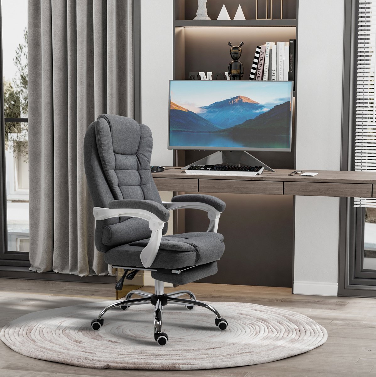 STILVORA Bureaustoel 65 x 70 x 118 cm - Ergonomisch Verstelbaar Met Voetsteun En Kantelbare Rugleuning - Voor Thuiskantoor - Metaal Grijs