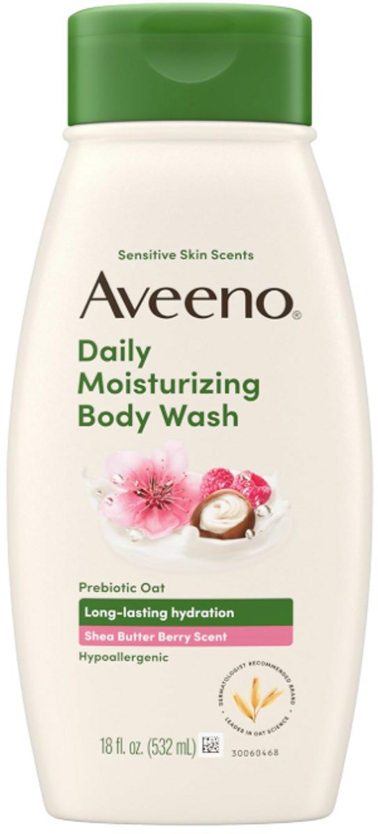 Aveeno Daily Moisturizing Body Wash Shea Butter & Berry 532 ml – Hydraterende Douchegel met Prebiotische Haver – Hypoallergeen – Voor de Gevoelige Huid