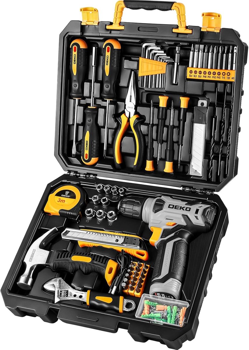 SnelShoppen - 126-delige Power Tool Combo Set met 8V Accuboormachine, 10mm 3/8 inch Klem, Professionele en Huishoudelijke Gereedschapsset voor Klussen