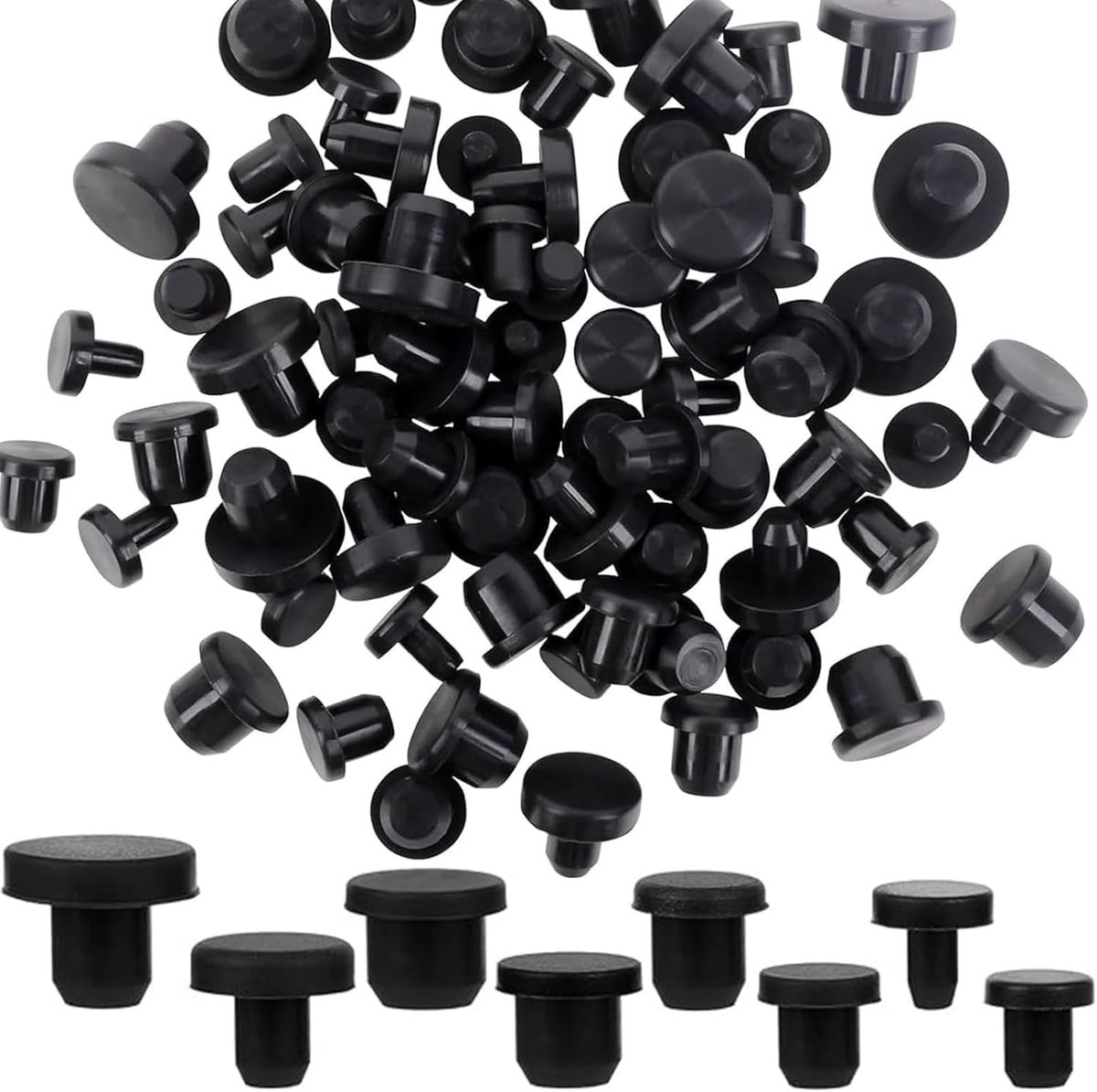 SnelShoppen - 100pcs Rubber Plugs Set T-Type Silicone Hole Plugs voor Bescherming Dustproof en Sealing - 10 Maten (3-8.5mm) - Zwart - Perfect voor Hui