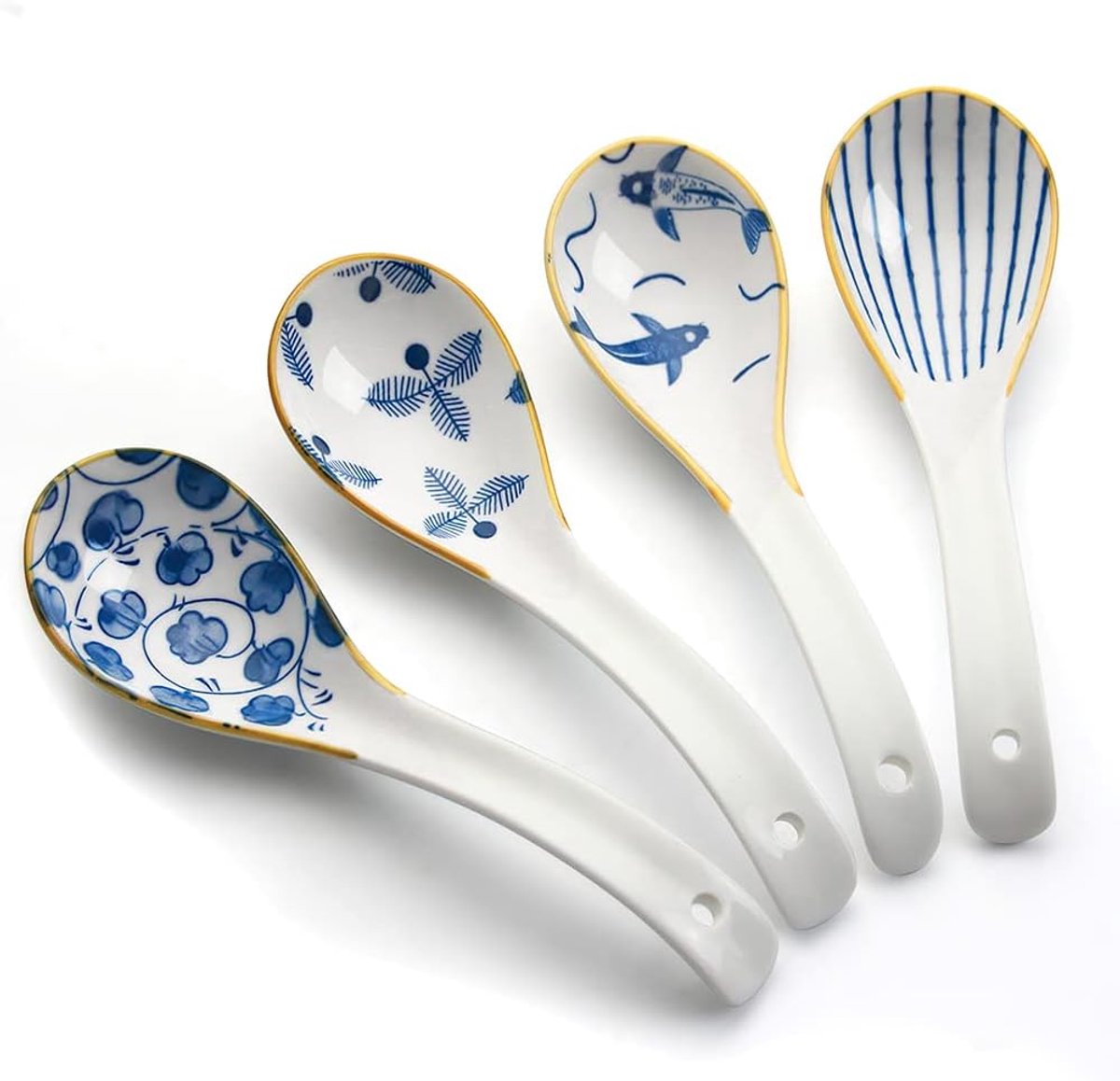 YFWOOD Chinese soeplepels, 6,2 inch keramische ramenlepels, Japanse retro stijl soeplepels creatieve porseleinen - ShopVlot