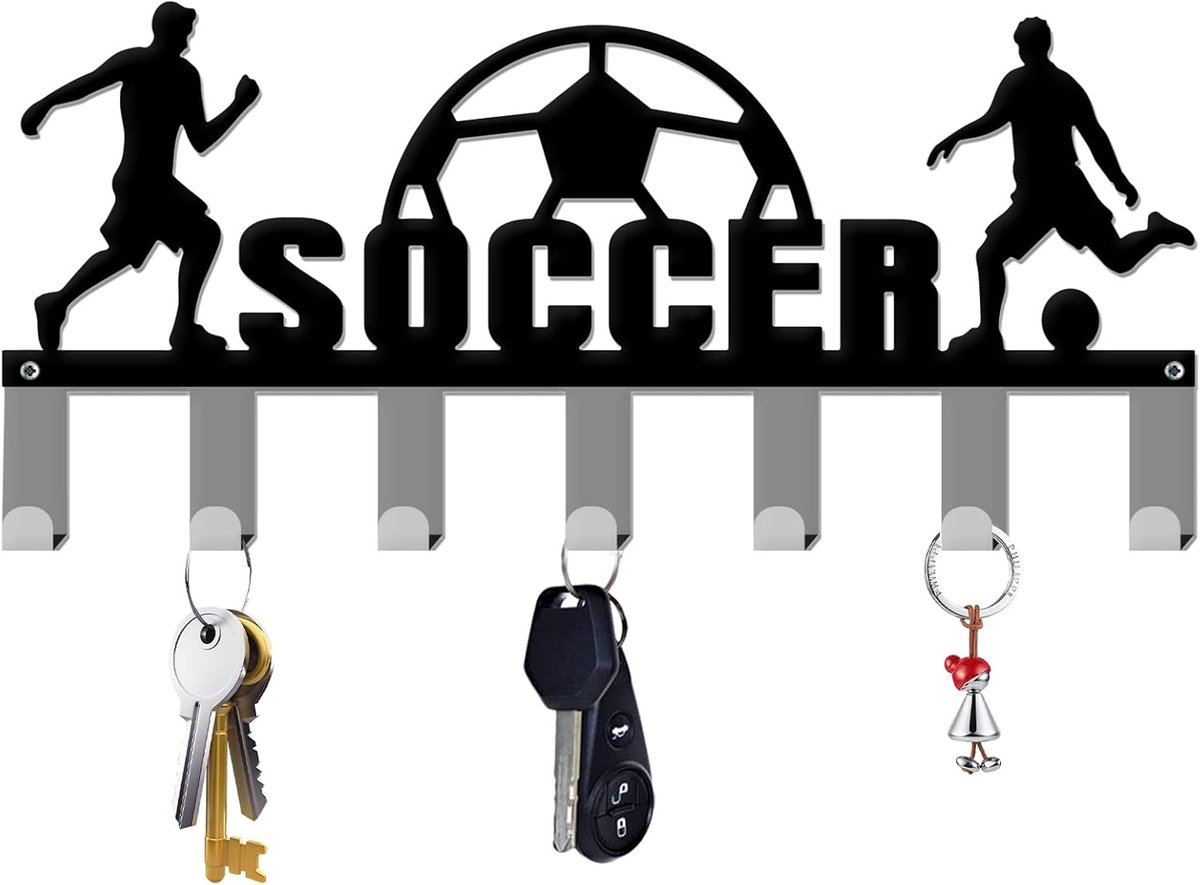 Thijox - Sleutelhouder Wandvoetbalthema - Metalen Sleutelhaken - Gepersonaliseerd Sleutelrek met 7 Haken - Wandgemonteerd Sleutelrek voor Thuis Ingang