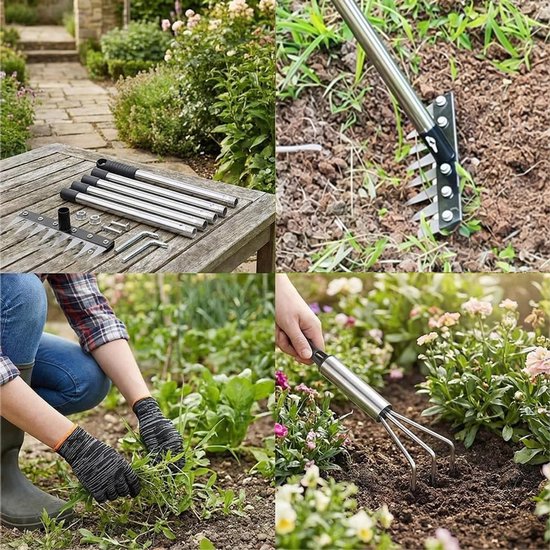 SnelShoppen - Long Handle Weed Topper 185 cm - Multifunctionele Tuinhark - RVS Onkruidhark met 8 Tanden - Tuinwerkzaamheden, Gras Onderhoud, Verstelba van Snelshoppen — afbeelding 4