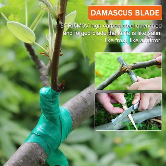 SnelShoppen - Tuinschaar, Grafting Knife, Pocket Knife met 2 RVS Bladen voor Fruitbomen, Multifunctioneel Snoeimes voor Oogsten, Snoeien, Struiken en van Snelshoppen — afbeelding 4