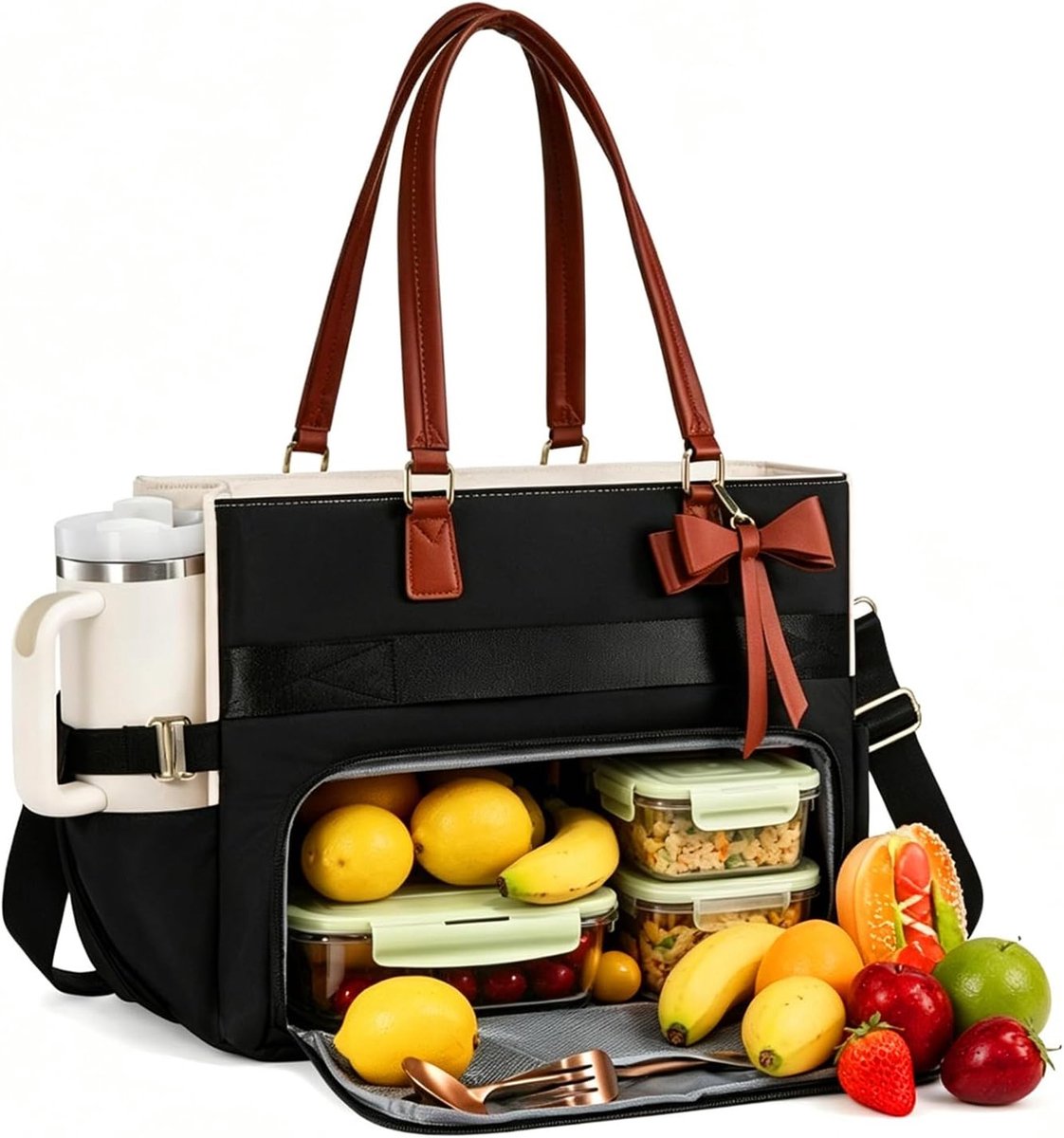 Stijlvolle Laptoptas voor Vrouwen met Geïsoleerd Lunchcompartiment en Handvatten voor Dagelijks Gebruik