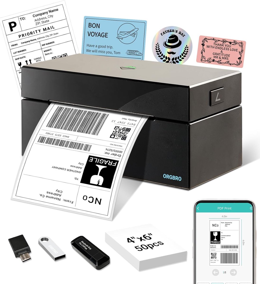 SnelShoppen - Bluetooth Thermische Labelprinter 4x6 voor Verzending - Snelle Printer voor Adressen, Postzegels, Geschikt voor iOS, Android, PC, Compat