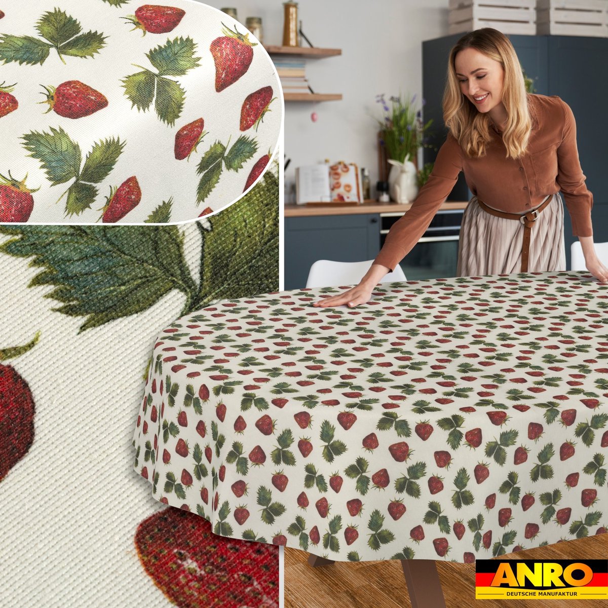 ANRO Tafelkleed Ornamentele bloemen Beige Rechte rand Afwasbaar