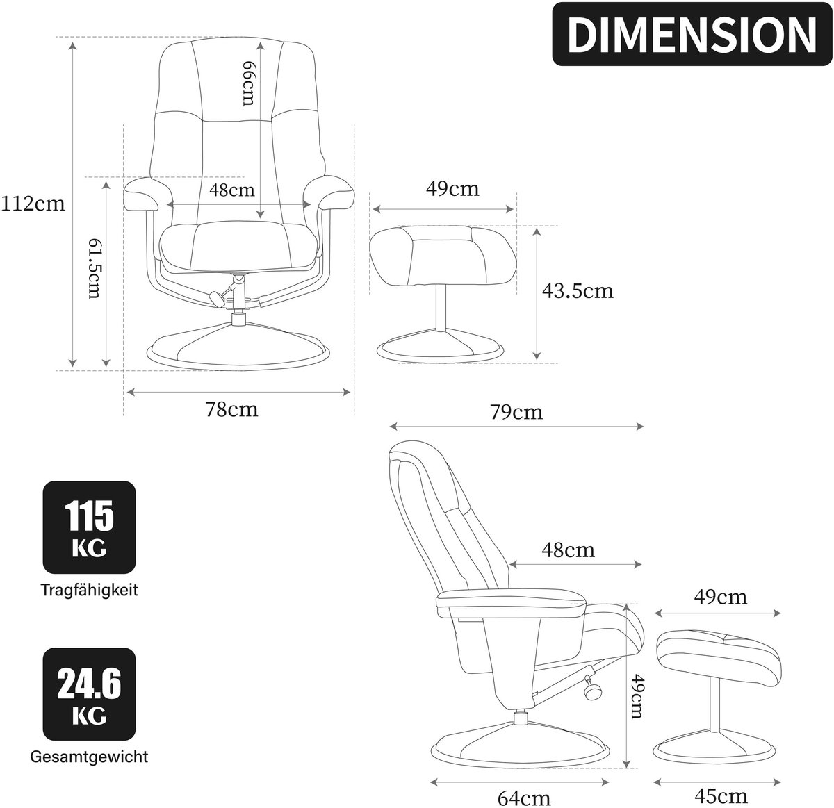 YYchan fauteuil met voetenbank - beige - 79 x 78 x 112 cm - voetenbank 49 x 45 x 43,5 cm