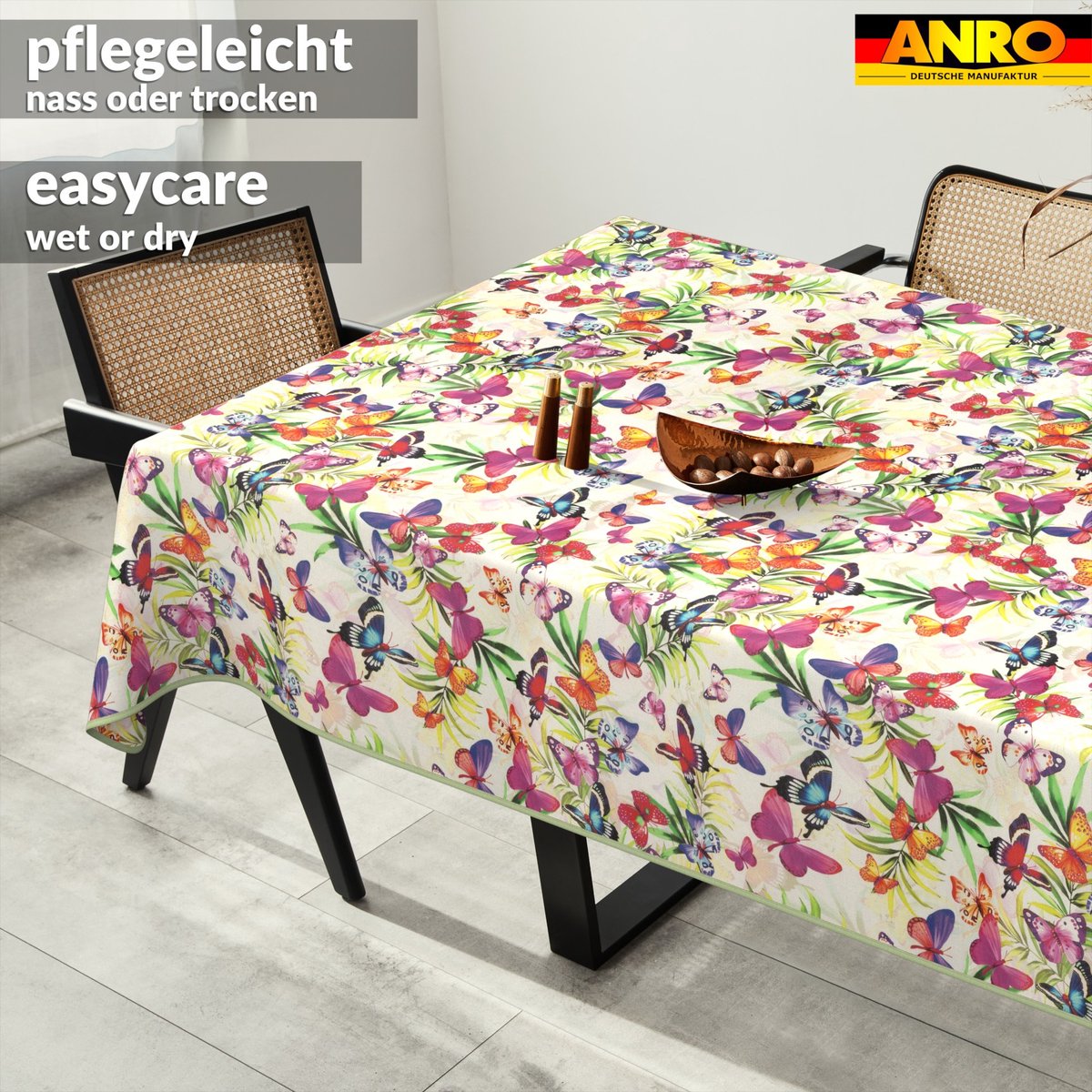 ANRO Tafelkleed Bloemenranken Beige 140cm x 5m Met sierband Afwasbaar Waterafstotend Binnen & Buiten