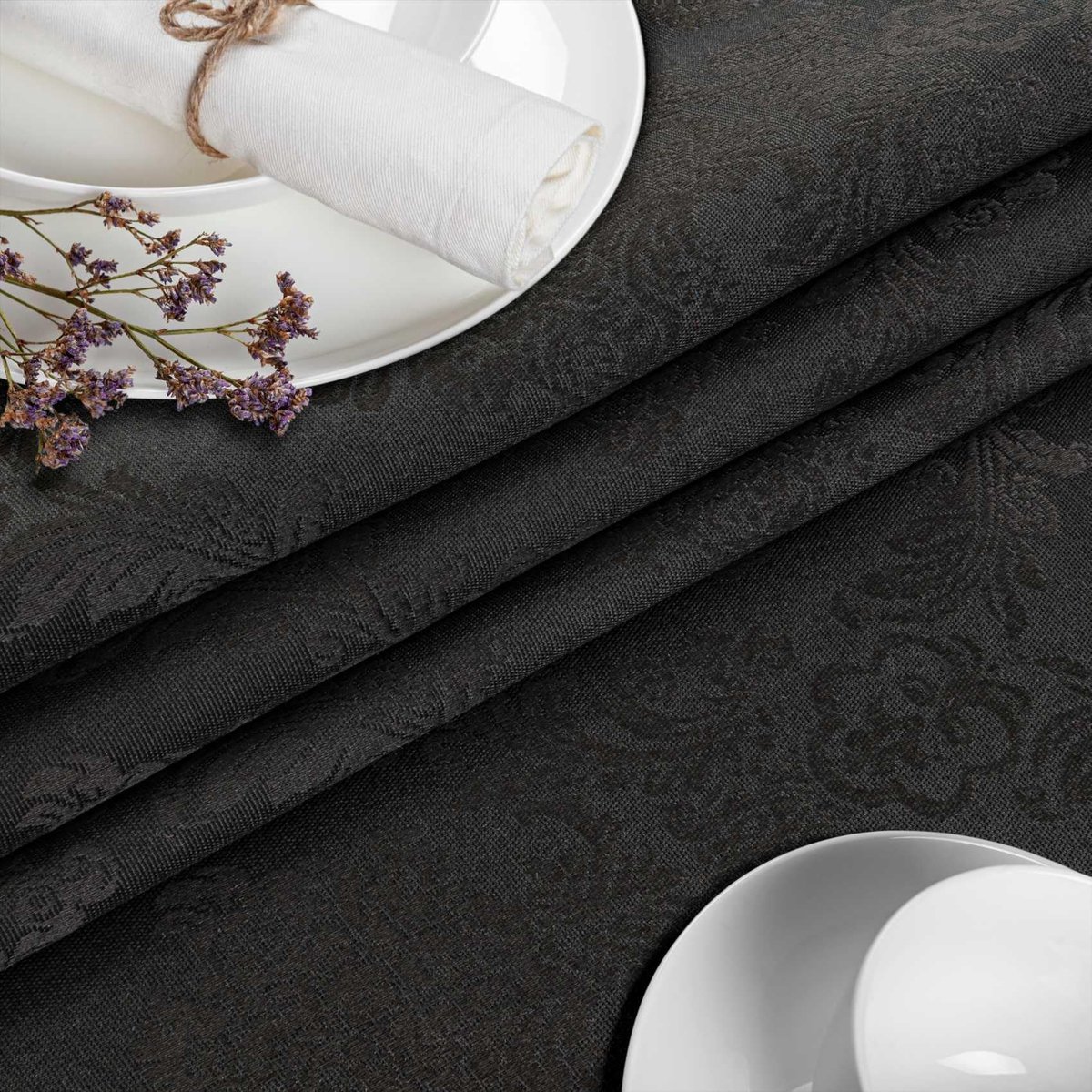 ANRO Tafelkleed Barok ornament Zwart 180x120cm Rechte rand Afwasbaar Waterafstotend Binnen & Buiten