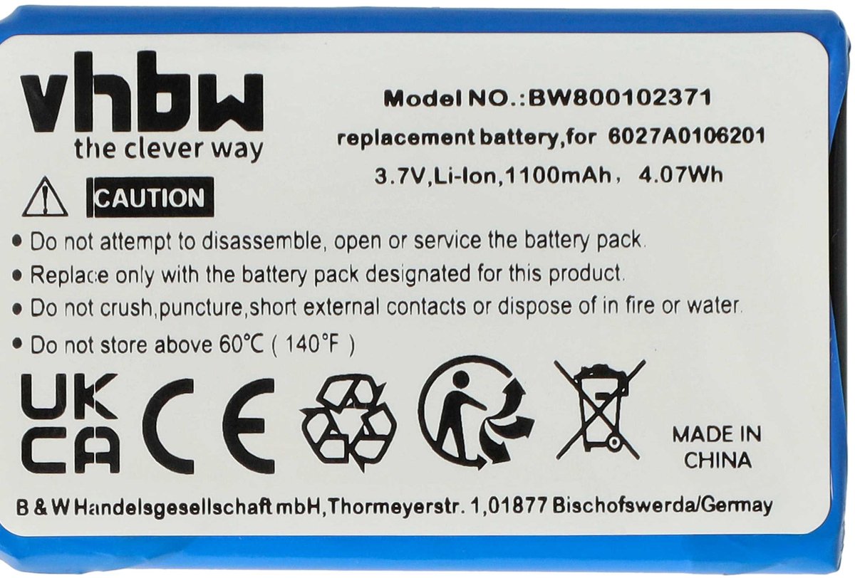 vhbw-batterij compatibel met TomTom Pro 4000 GPS-navigatiesysteem (1100 mAh, 3,7 V, Li-ion)