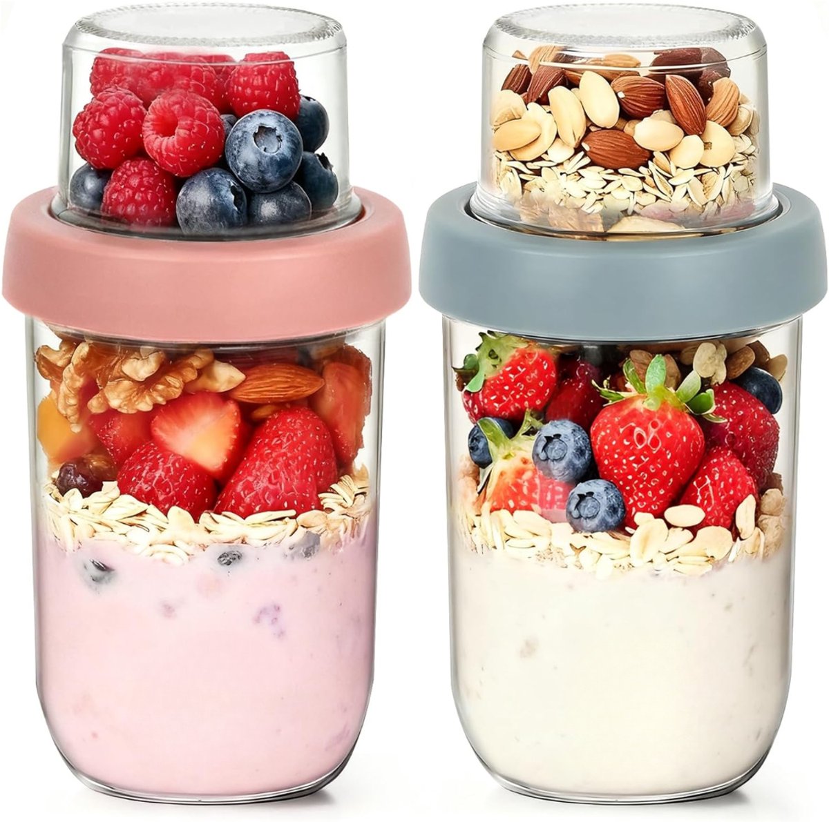 SNJY® Overnight Oats Potjes - Glazen Potjes met Deksel - Mason Jar - Weckpot - 2x500ml + 120ml - Doorzichtig