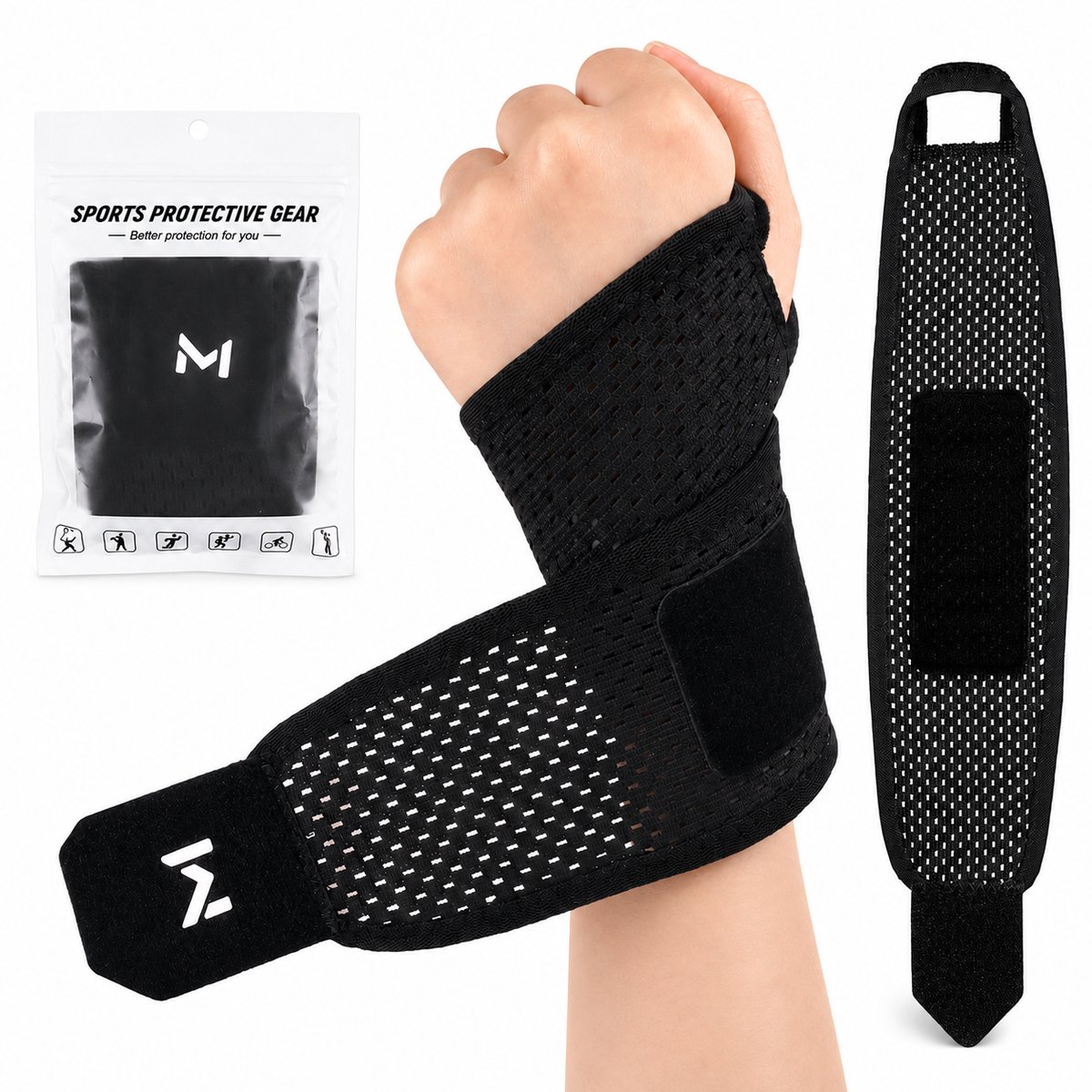 Geweo Polsbrace-Voor Rechts & Links-One Size-Polsbrace Rechts-Polsbrace Links-Wrist Wraps-Krachttraining-Polsbeschermers-Handbrace-Zeer Goed Ademend-Zwart